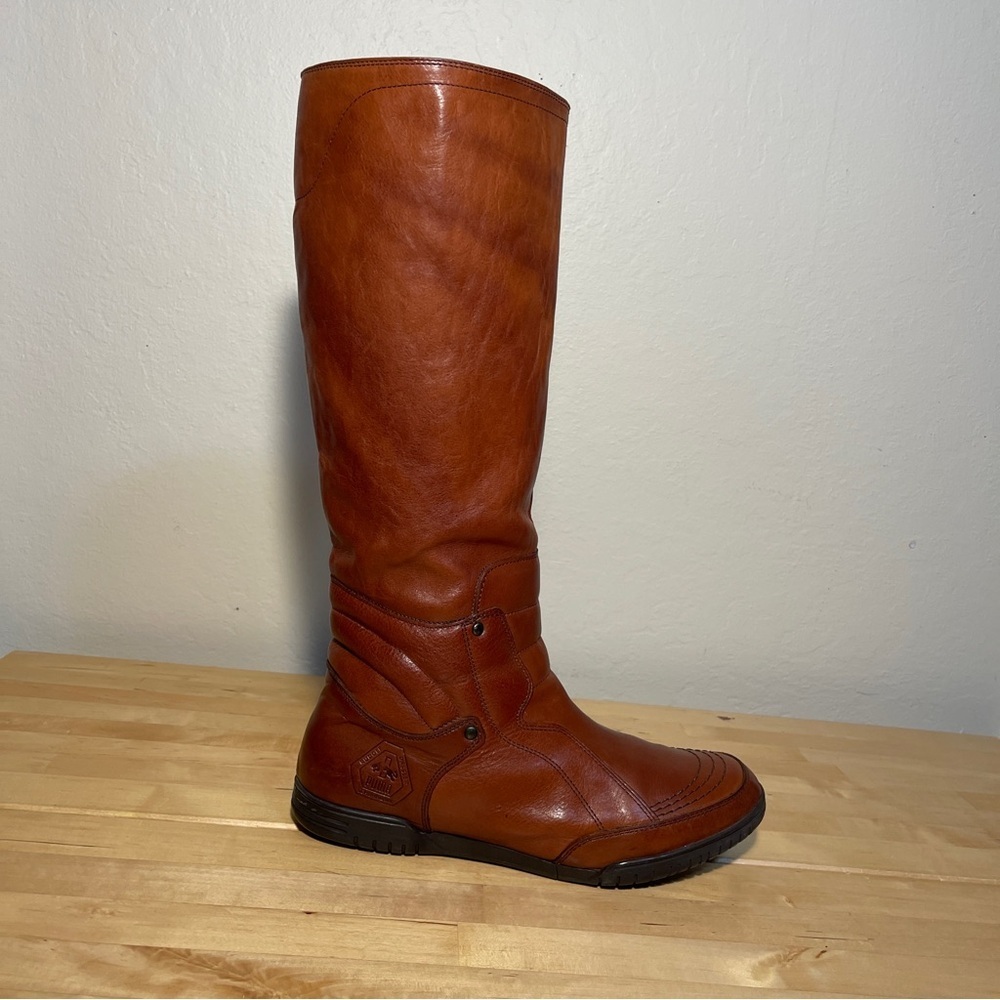 PUMA Rudolf Dassler Schuhfabrik Leather Moto Boots Brown Made in Italy EU 38